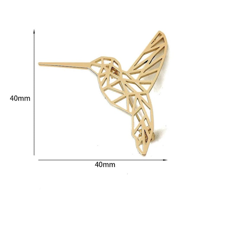 Geometric Hummingbird Brooch Pin, Stainless Steel 18K Gold Plated Bird Lapel Pin, Minimalist Suit Accessory – Nature Lover Gift