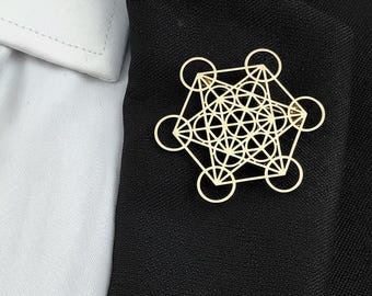 Metatron’s Cube Lapel Pin, Sacred Geometry Brooch Stainless Steel Gold Silver Black, Spiritual Suit Pin, Merkaba Symbol Jewelry Gift