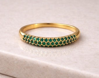 Open Circle Ring • Pearl & Zircon Ring • Minimalist Gold Finger Ring • Pavé Stone Ring • Elegant Gift for Her