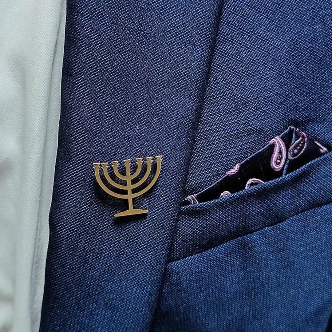 Jewish Menorah Men’s Brooch | Gold Silver Suit Lapel Pin, Hanukkah ...