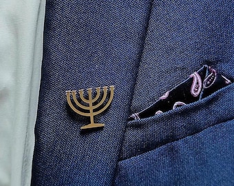 Jewish Menorah Men’s Brooch | Gold Silver Suit Lapel Pin, Hanukkah Wedding Groomsmen Gift, Jewish Shirt Accessory, Menorah Pin for Him