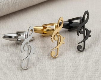 Music Note Cufflinks | Treble Clef Cufflinks | Gold Silver Black Stainless Steel | Musician Cufflinks for Men | Gift for Music Lover