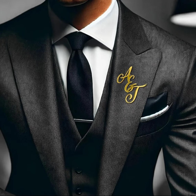 ✨Free Personalization✨Custom Monogram Initial Name Lapel Pin For Grooms Men, Stainless Steel Personalized Brooch For Men Wedding Party Big Brooches Dad Gifts