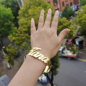 Pulsera con nombre personalizado / Pulsera con nombre grueso / Pulsera de acero inoxidable ajustable con letras personalizadas / Brazalete con apertura para hombres y mujeres