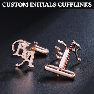 Gemelos con inicial de nombre, gemelos personalizados con inicial de letra, gemelos de oro y plata, regalo para padrinos de boda, cumpleaños y aniversario.