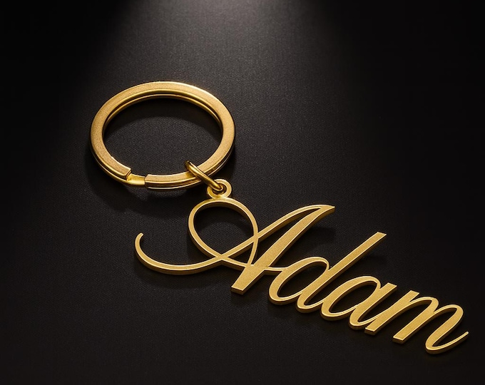 Custom Metal Keychain, Personalized Name Keyring, Custom Initial Bag Charm for Him Her, Custom Gold Keychain Gift, Name Steel Keychains