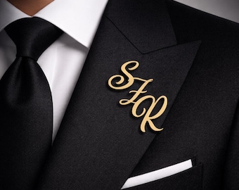 Custom Monogram Initial Name Lapel Pin For Grooms Men, Stainless Steel Personalized Brooch For Men Wedding Party Big Brooches Dad Gifts