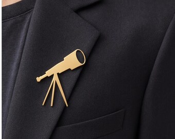 Telescope Brooch Pin: Stainless Steel Astronomy Lapel Pin