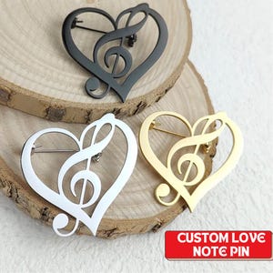 Épinglette personnalisée Love Note, épinglette note de musique élégante pour homme femme, corsage en acier inoxydable pour robe de costume ou sac, broche pour musicien