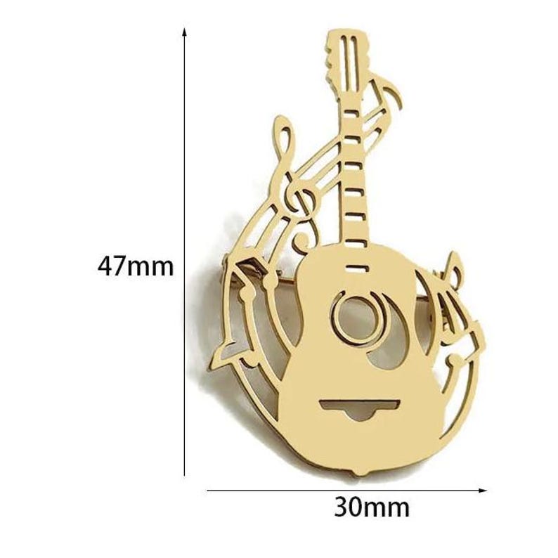 Guitar Lapel Pin – Stainless Steel 18K Gold Plated Brooch, Music Lover Gift for Men, Guitarist Suit Accessory, Music Badge