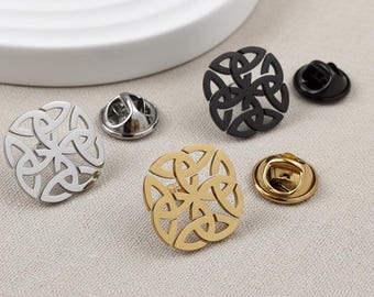 Celtic Knot Lapel Pin, Round Celtic Brooch, 18K Gold Plated Stainless Steel Badge, Irish Knot Suit Pin