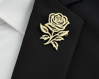 Rose Lapel Pin | Hollow Rose Brooch | 18K Gold Plated Stainless Steel Suit Pin | Floral Lapel Pin | Wedding Boutonniere