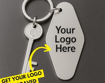 Llaveros de acero inoxidable personalizados estilo motel, con logotipo personalizado y nombre grabado, llavero de motel, etiqueta de hotel, llavero estilo motel, estilo retro vintage.