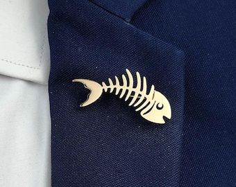 Fish Bone Brooch Pin, Stainless Steel Fish Lapel Pin, Gift for Fisherman, Voyagers, Cruise Captain and Crew, Fish Brooch for Jacket Hat Bag