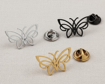 Spilla a farfalla, spilla a farfalla cava, spilla da abito in acciaio inossidabile placcato oro 18 carati, spilla minimalista in argento nero, regalo per lei