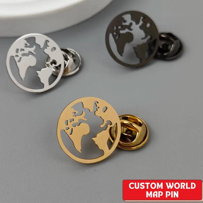 World Map Brooch Pin, Gold Silver Globe Lapel Pin for Travelers ...