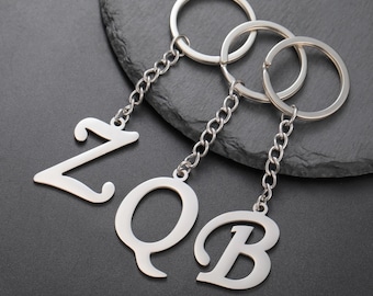 A–Z Initial Letter Keychain, Custom Initial Bag Charm for Him Her, Stainless Steel Vintage Alphabet Key Ring | Capital Letter Keychain Gift