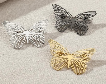 Hollow Butterfly Lapel Pin 18K Gold Plated Stainless Steel Brooch, Wedding Suit Accessory, Minimalist Butterfly Badge Gift for Women