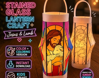 The Lord Is My Shepherd Lantern Craft, Psalm 23:1 Stained Glass Coloring Page, VBS Bible Craft