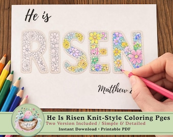 He Is Risen Christian Easter Coloring | Sunday School Activity | Bible Printable
