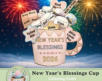 New Year’s Blessings Cup Craft 2026 | Christian Printable Activity Includes Blank Writing Page