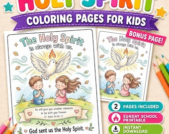 Holy Spirit Coloring Page for Kids, Bible Verse Coloring Sheet, Printable Christian Activity, Sunday School, Confirmation Class