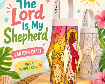 The Lord Is My Shepherd Lantern Craft, Psalm 23:1 Stained Glass Coloring Page, VBS Bible Craft