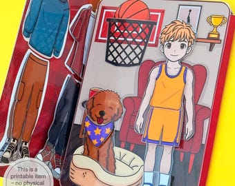 Printable Paper Doll, basketball Boy, Sports Prints, Quiet Book