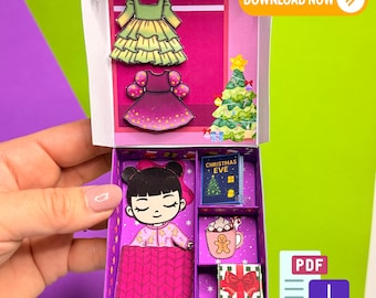 Printable Paper Doll, Matchbox, Christmas activities, Digital Download, Craft Kit
