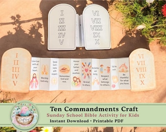 Ten Commandments Craft for Kids Printable | Sunday School Bible Activity | Christian Coloring Mini Book | Homeschool Church Craft PDF