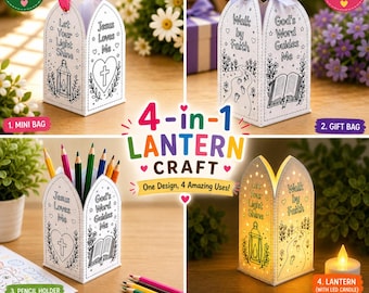 4-in-1 Jesus Paper Lantern Craft, Printable Bible Coloring Activity for Kids, Sunday School Gift Box, Let Your Light Shine VBS