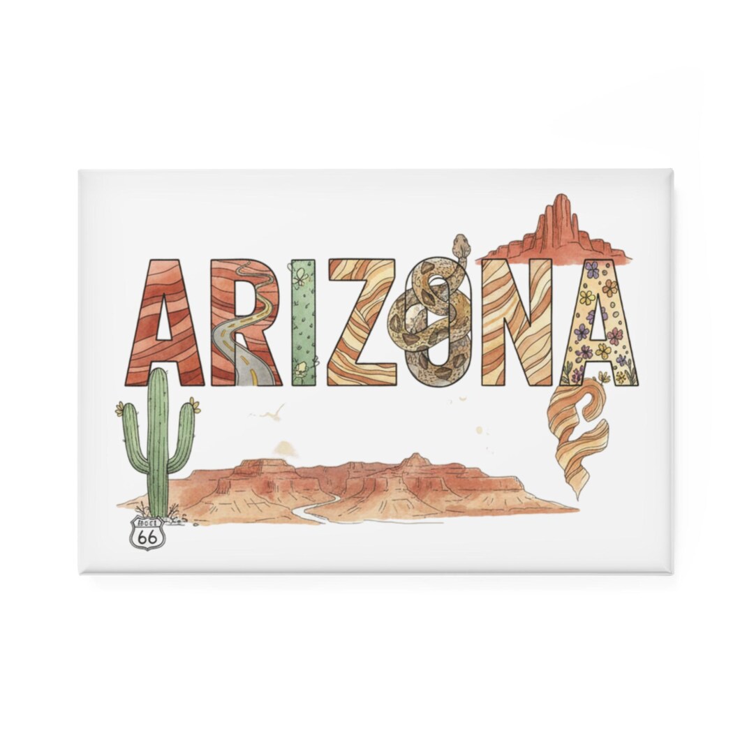 Arizona Desert Lettering Rectangle Magnet | State Souvenir - Etsy