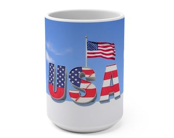 American Flag Coffee Mug | Patriotic 15oz Ceramic Mug for Coffee & Tea