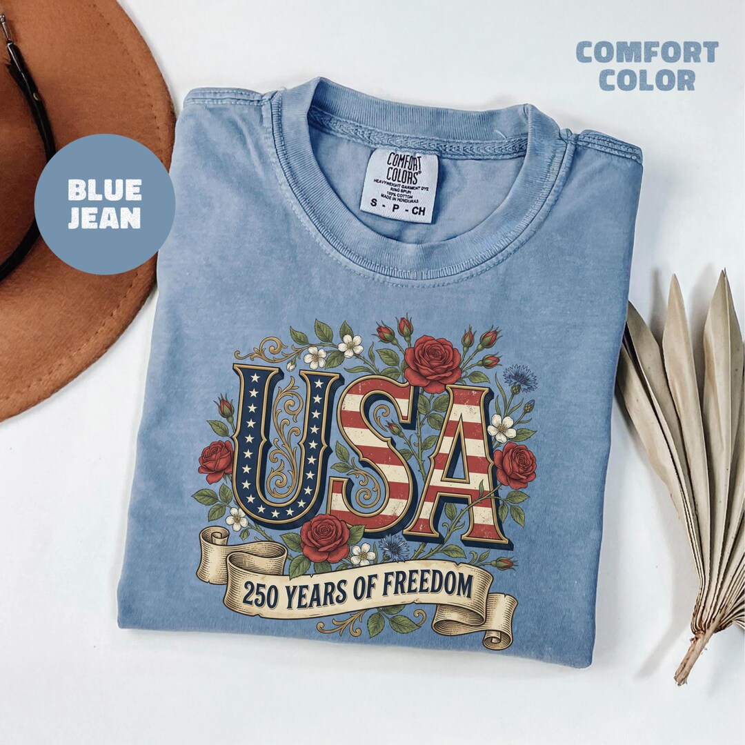 USA 250 Years of Freedom Tee, USA Flag Flowers Shirt, 250th Anniversary ...