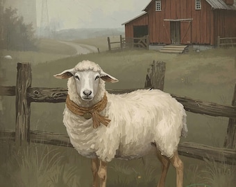 Primitive Sheep Pasture Print | Rustic Farmhouse Barn Art (8x10 Digital Download)