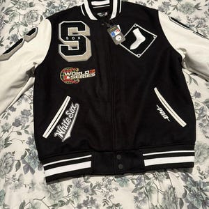 Chicago White Sox Varsity Jacket | Black & White Baseball Letterman | Chicago Sox Embroidered Bomber Men&#39;s Wool Leather Jacket christmas day