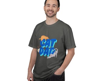 Cat Dad T-Shirt | Playful Cat Illustration, Blue Lettering