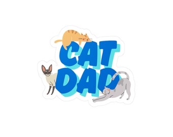 Cat Dad sticker | Kiss-cut vinyl decal, blue lettering with playful cats