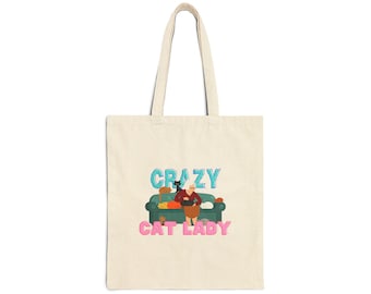 Crazy Cat Lady Tote Bag | Cat Illustration, Retro Couch Design