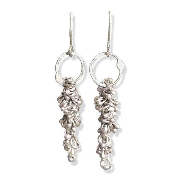 Sterling Silver Handmade Earrings with Intricate Layers of Silver Nubbins, Seek & Find Beauty