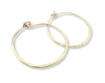 14k Yellow Gold-filled Hammered Hoop Earrings, 3cm Width