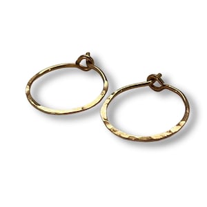 Unisex 14K Yellow Gold Hammered Texture Hoop Earrings, 1.5 cm, Simple and Stylish, Perfect Gift Idea