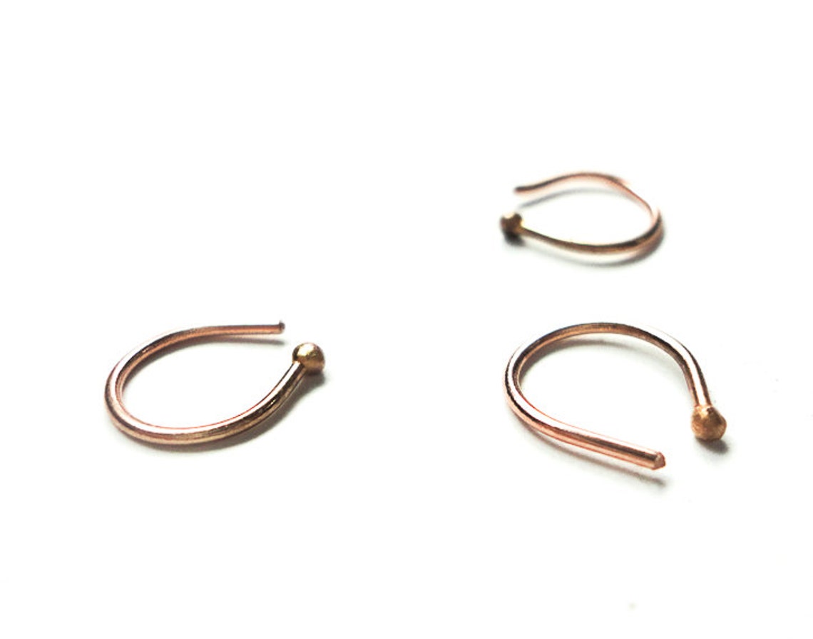 14K Pure ROSE Gold Nose Ring Hoop Slim Fit Can Be Fake Etsy
