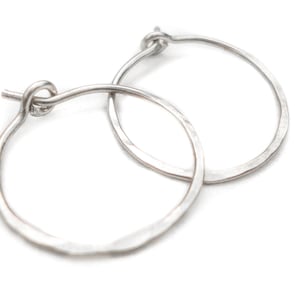 Silver Hoop Earrings Hammered Texture Sterling Silver Simple 2cm Perfect Gift Idea image 1