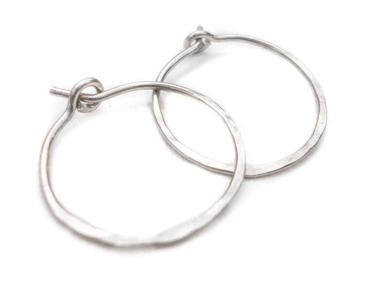 Silver Hoop Earrings Hammered Texture Sterling Silver Simple 2cm Perfect Gift Idea image 1