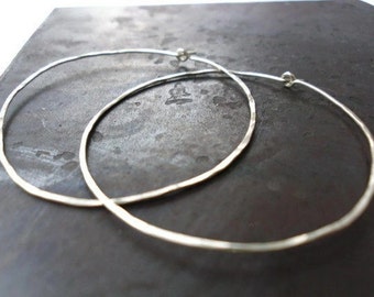 Silver Hoop Earrings - Hand Pounded - Sterling Silver - Simple - Tarnish Resistant - 5cm - Perfect Gift Idea