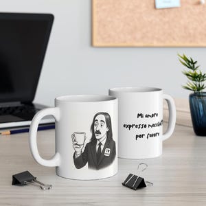 Tazza da caffè divertente "Mi Amore Expresso Macchiato Por Favore" - Regalo originale per gli amanti del caffè - Design illustrato vintage Eurovision