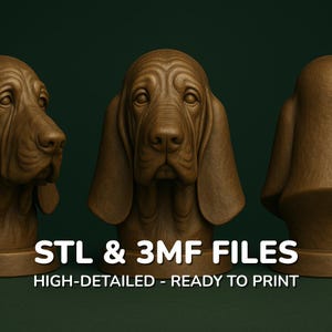 Basset Hound - Dog Bust - STL File - 3MF File - 3D Printable Dog Model - Digital Dog Statue Download
