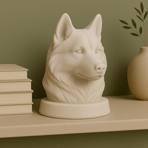 3D printable Husky dog bust STL and 3MF digital model digital dog statue for home decor or pet memorial