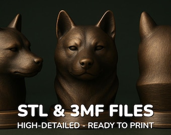 柴犬の3Dプリント胸像：ホームデコレーションSTL + 3MF（デジタル